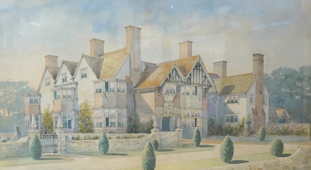 20th century English school, watercolour, Country Manor house, 31 x 56cm. Condition - fair to good